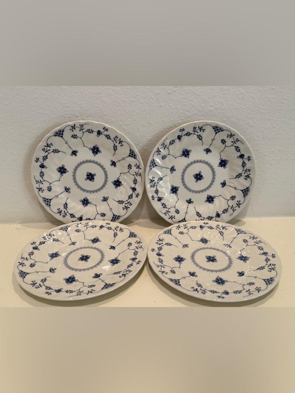 Vintage Churchill Fine China Finlandia White & Blue Floral 8in Plates- Set of 4 - Picture 5 of 11